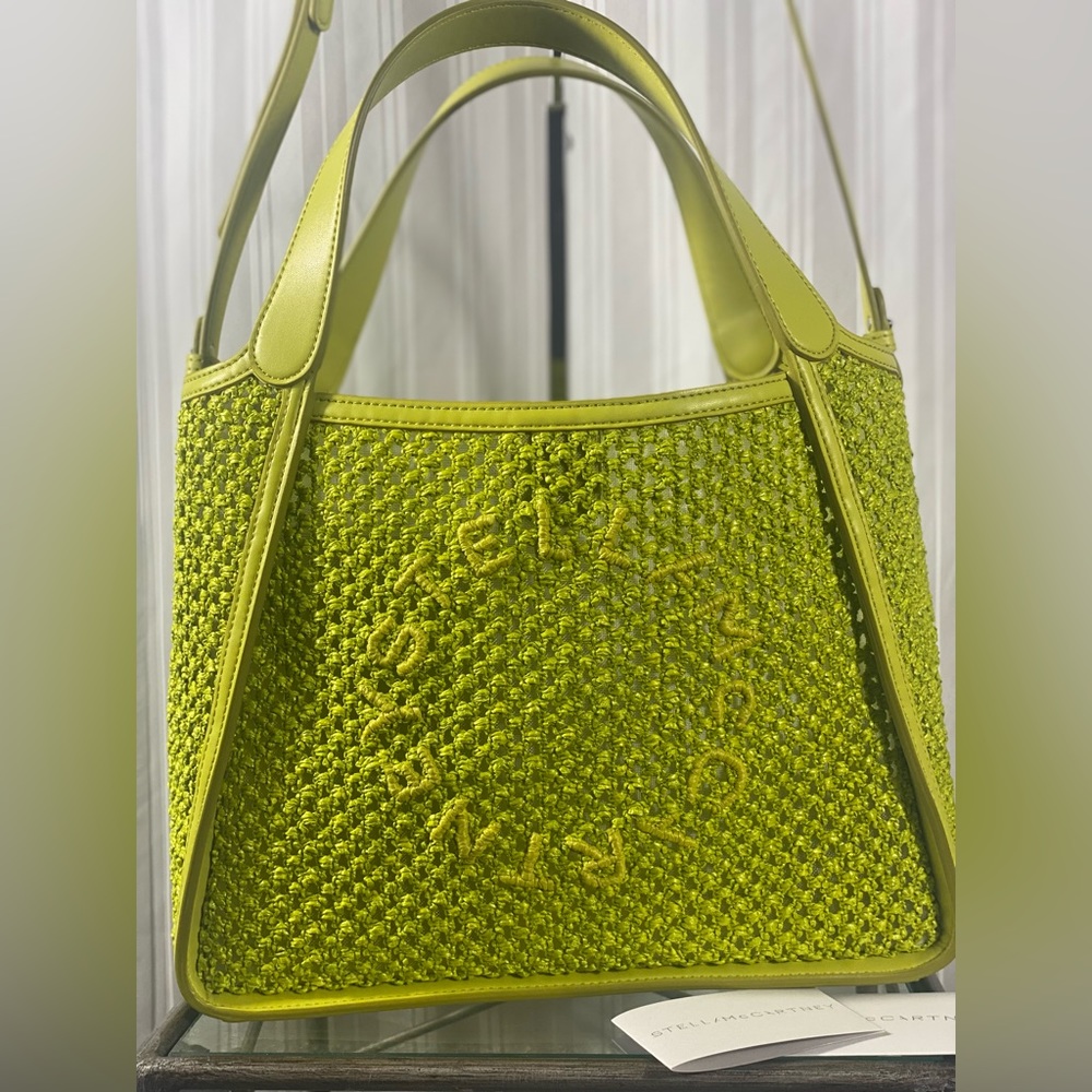 ****SOLD******Stella McCartney * Stella Logo Raffia Tote Bag in Lime Green